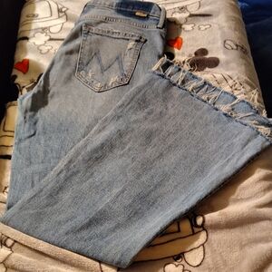 MOTHER Light Blue Frayed Ankle Jeans